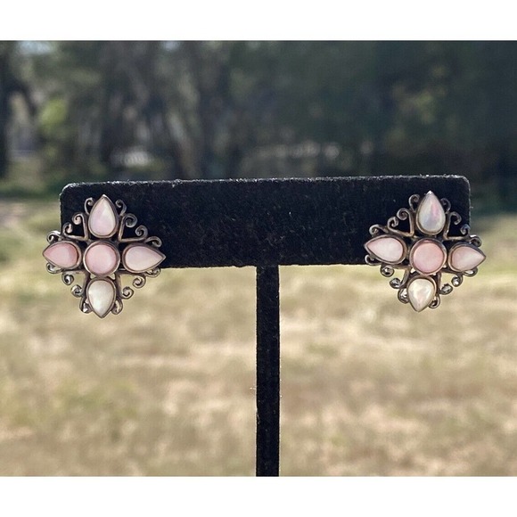 925 CFG Sterling Silver Earrings Oxidized Cross Flower 5.05g - Picture 2 of 11